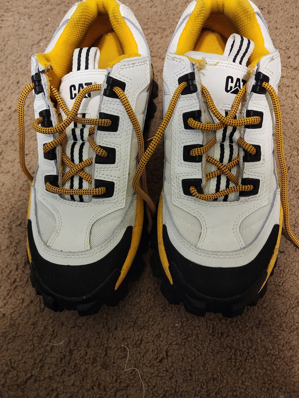 Caterpillar White and Yellow Work Sneakers